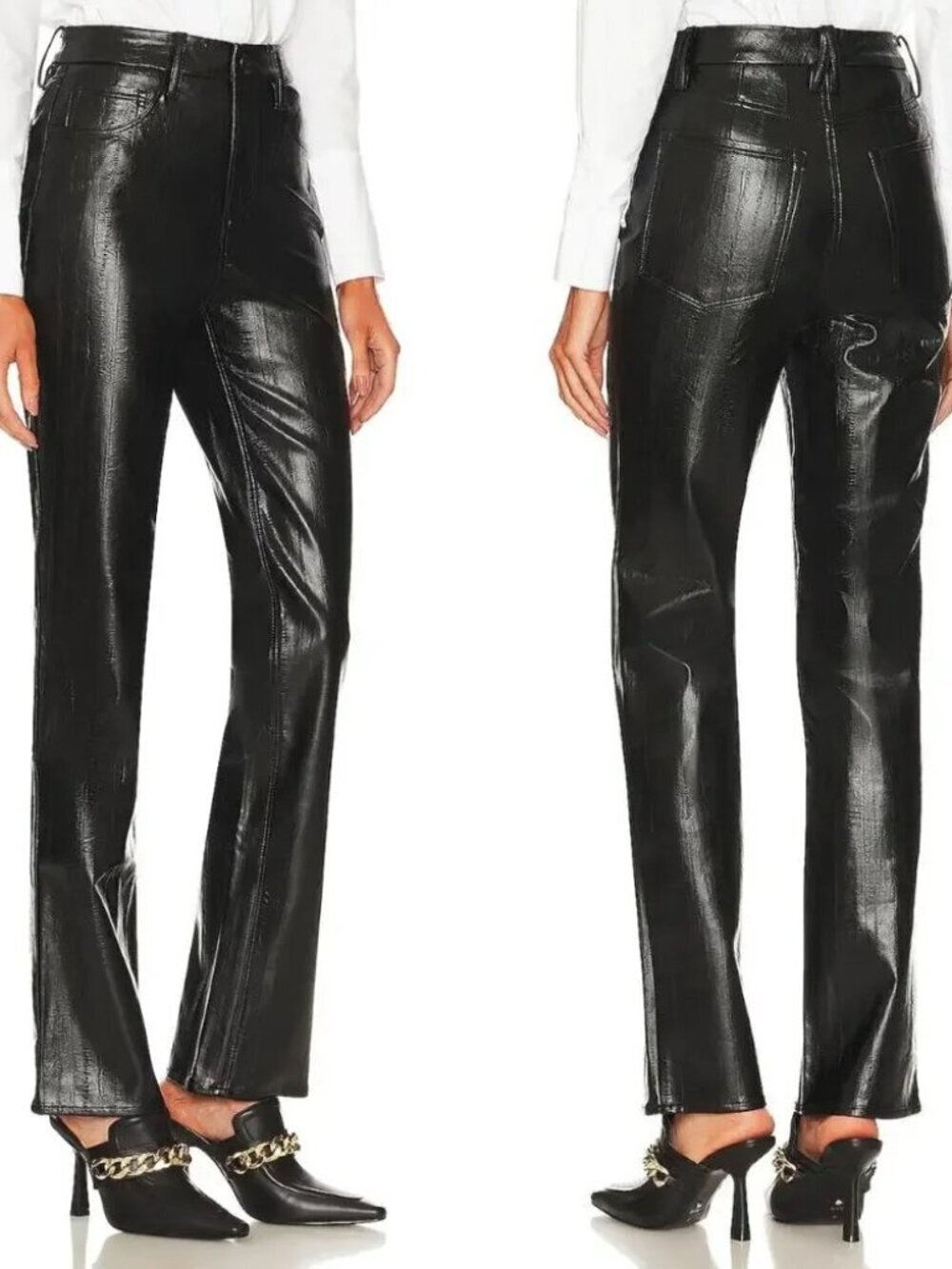 Good American Icon Black Faux Leather Straight Pants 8 or 29